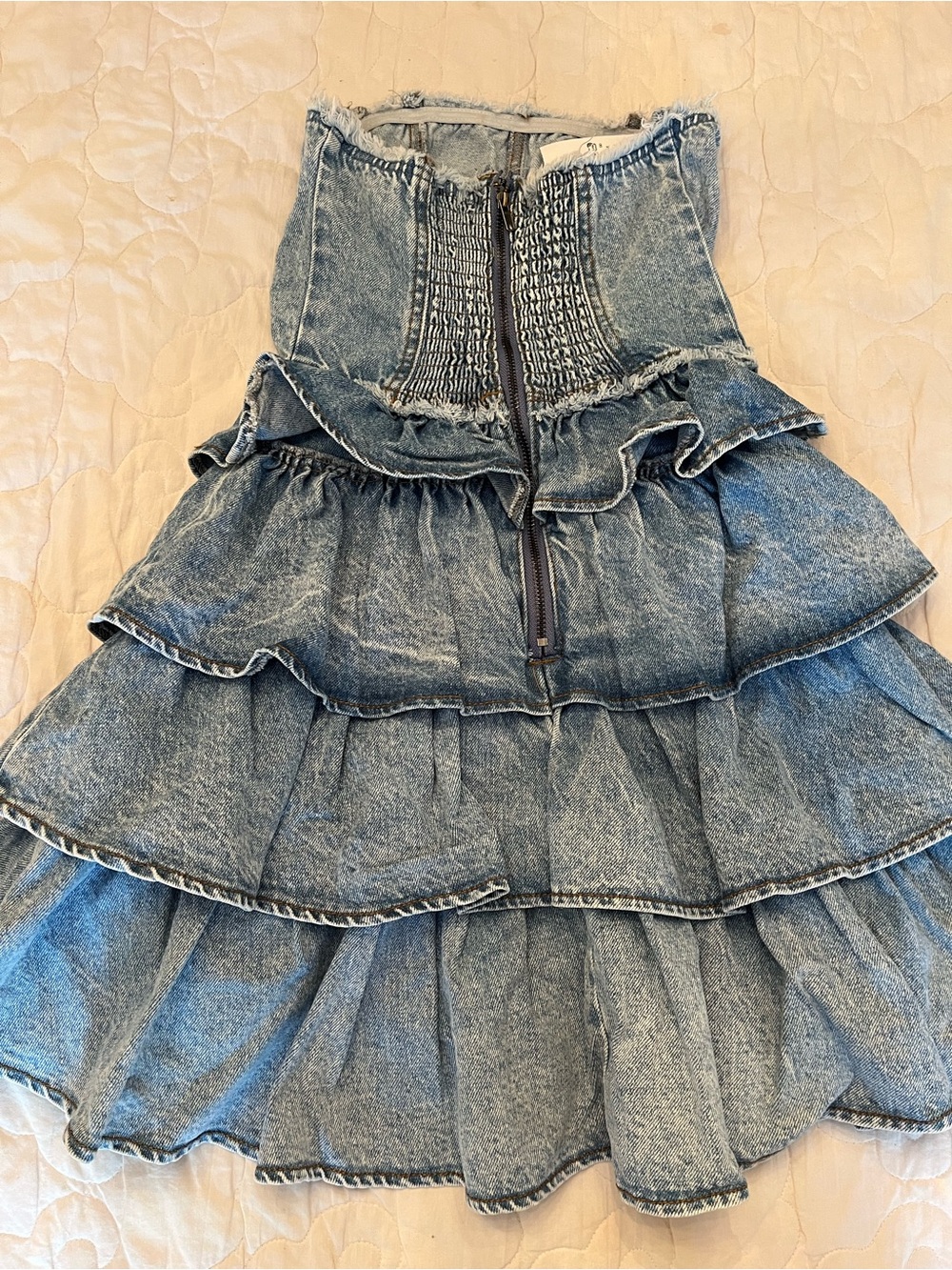 NWT Forever 21 Light Blue Strapless Tiered Denim Dress size Small - Picture 4 of 7